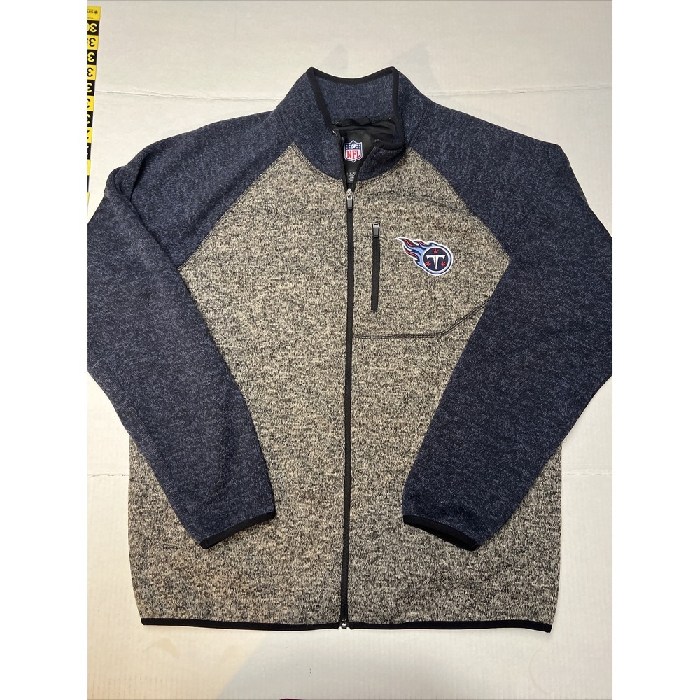 G-III NFL Tennessee Titans Full Zip Heather Gray Jacket Navy Sleeve Men's LG